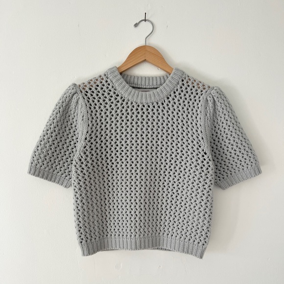 Amomento Sweaters - Amomento 0/XS Balloon Sleeve Crochet Pullover Sky Blue